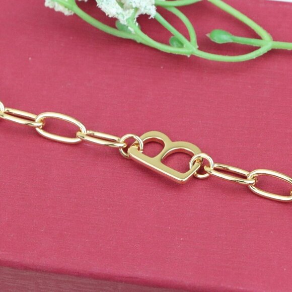 "Rose Gold Bracelet with Bold 'B' Initial and Elegant Chain Links, XPBL0997 - Picture 11 of 12